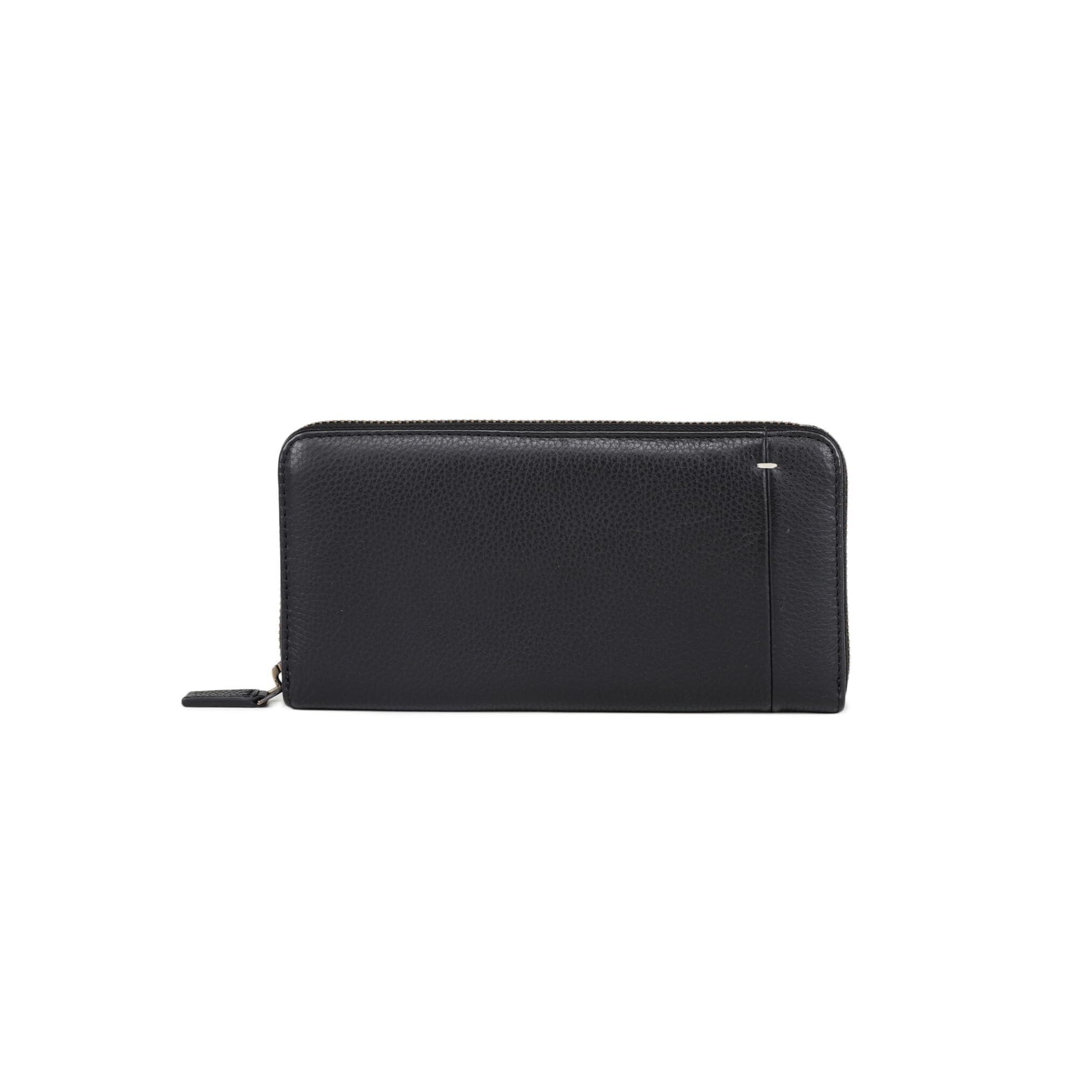 9982 Large Leather Wallet , Rfid Blocking, Zip Around Closure Black